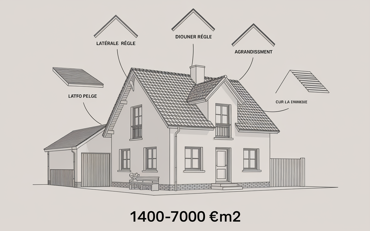 Croquis extension maison flèches directions et prix