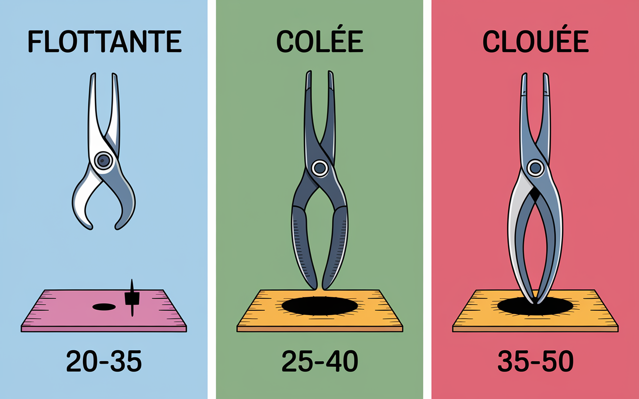 Comparatif pose clipsée collée clouée parquet flottant