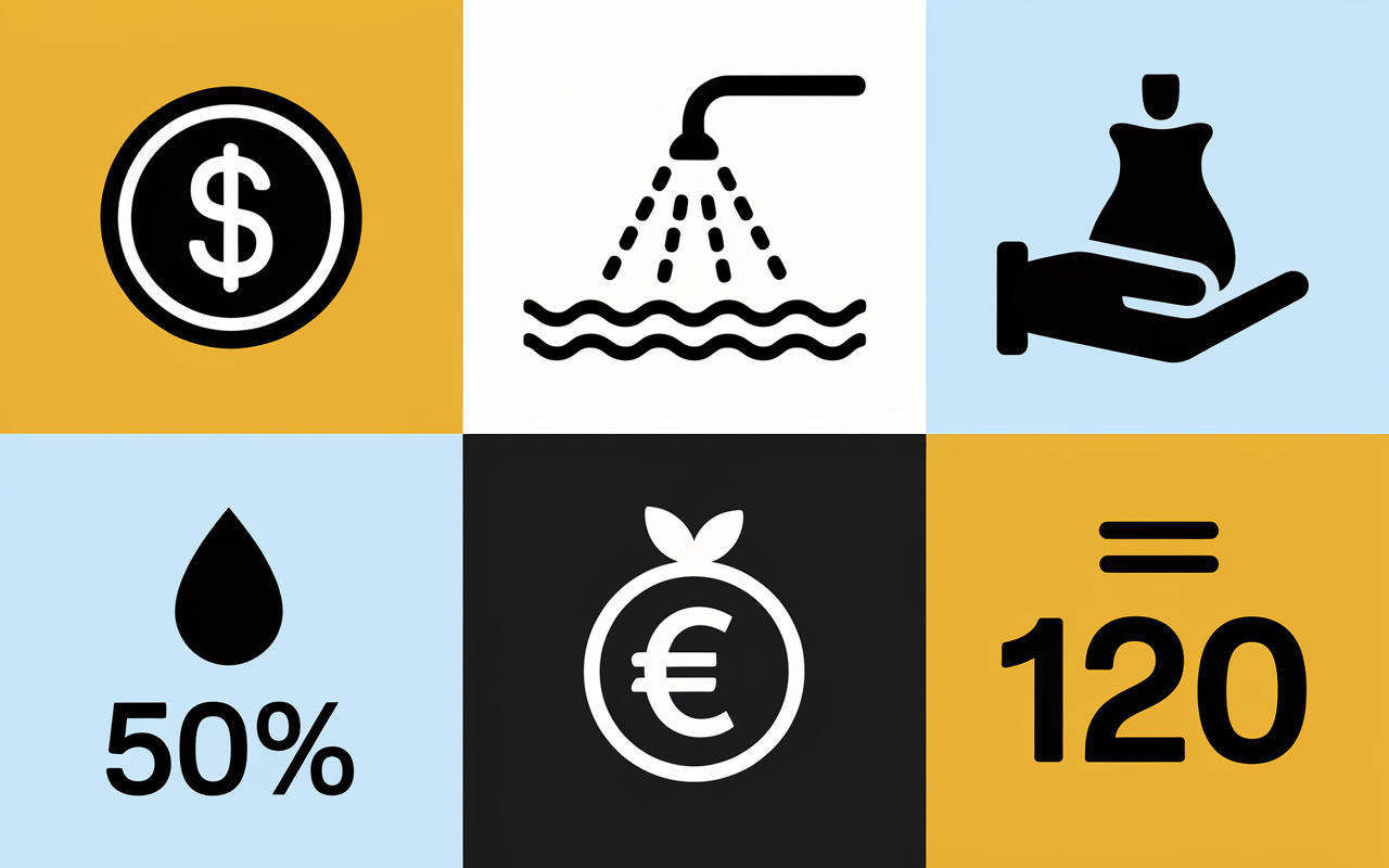 Graphiques économie d'eau et confort avec pommeau haute pression