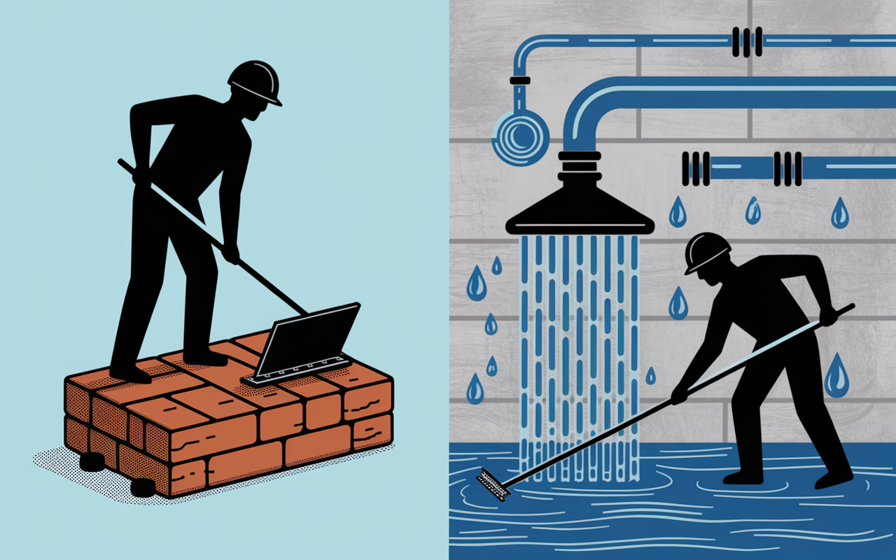 Comparatif carottage beton manuel sec et eau avec ouvriers