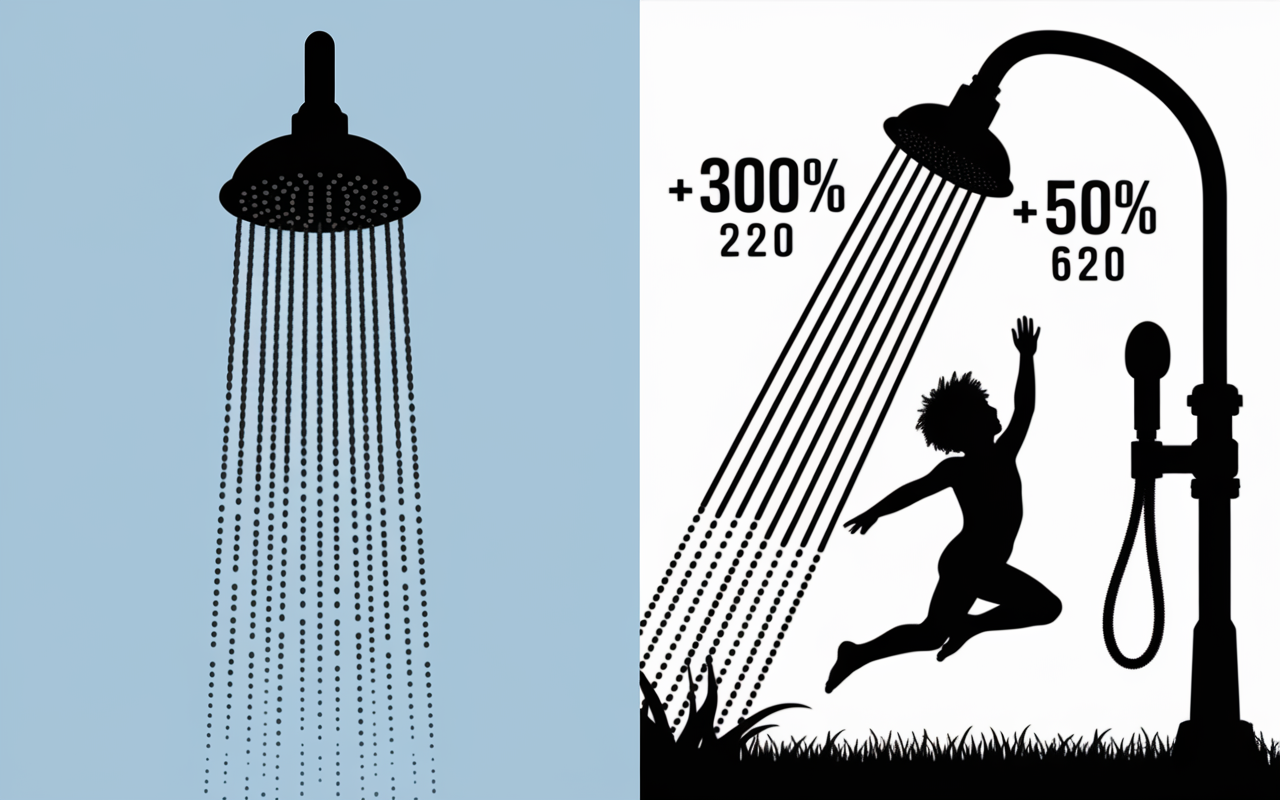 Douche standard goutte à goutte et pommeau haute pression puissant