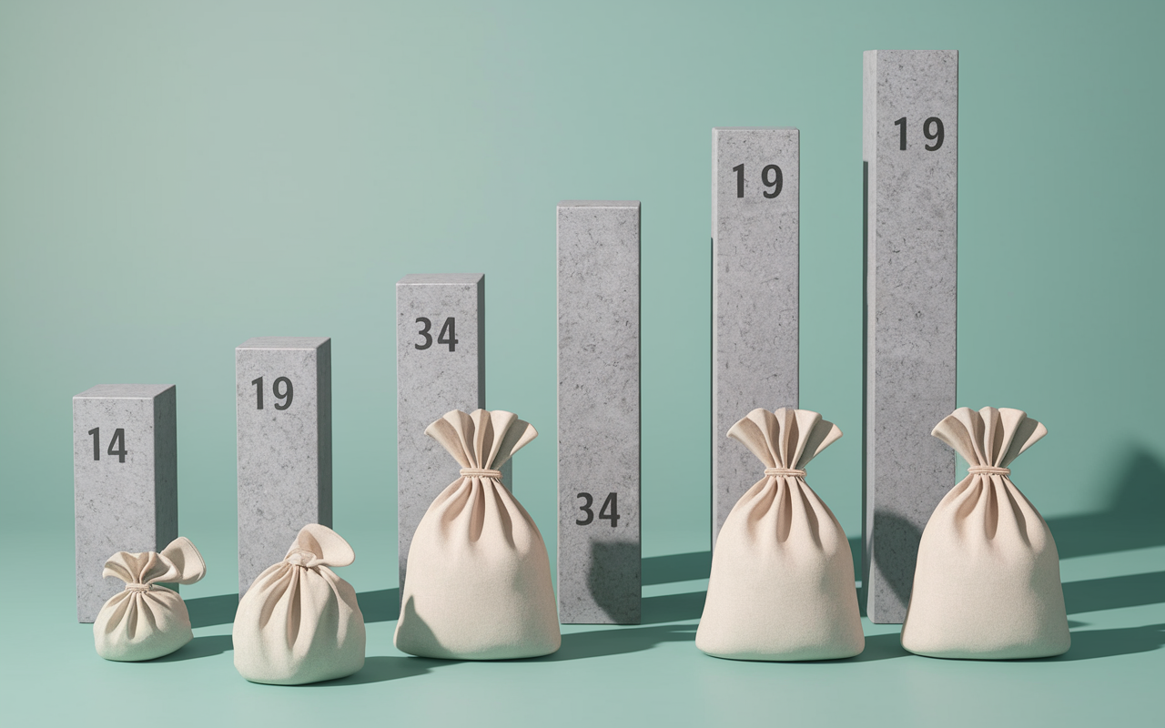 Tableau conversion sacs beton tout pret selon epaisseur