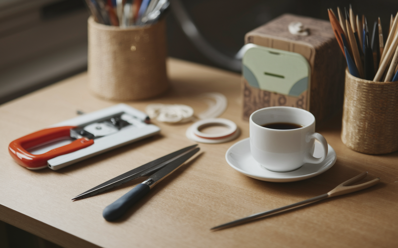 outils couture bâche à bulles sur table atelier