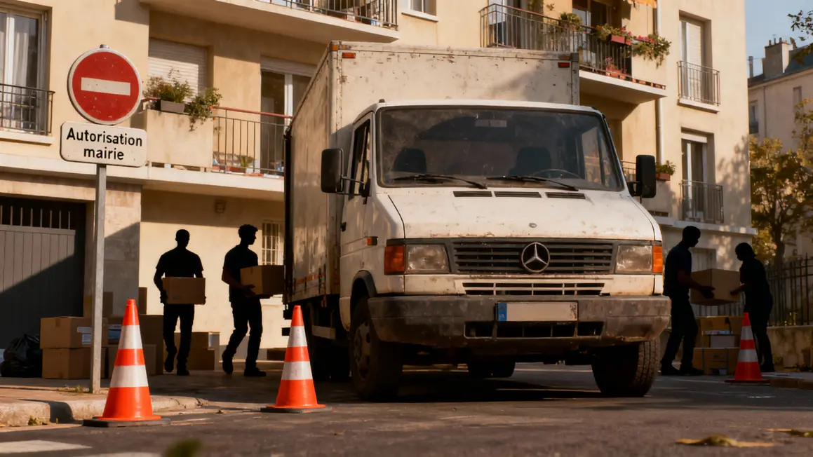 camion demenagement devant immeuble autorisation mairie