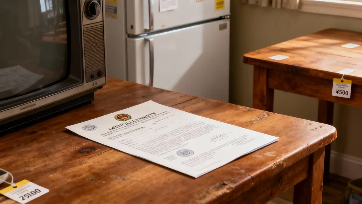 Document déclaration valeur table télé réfrigérateur mobilier