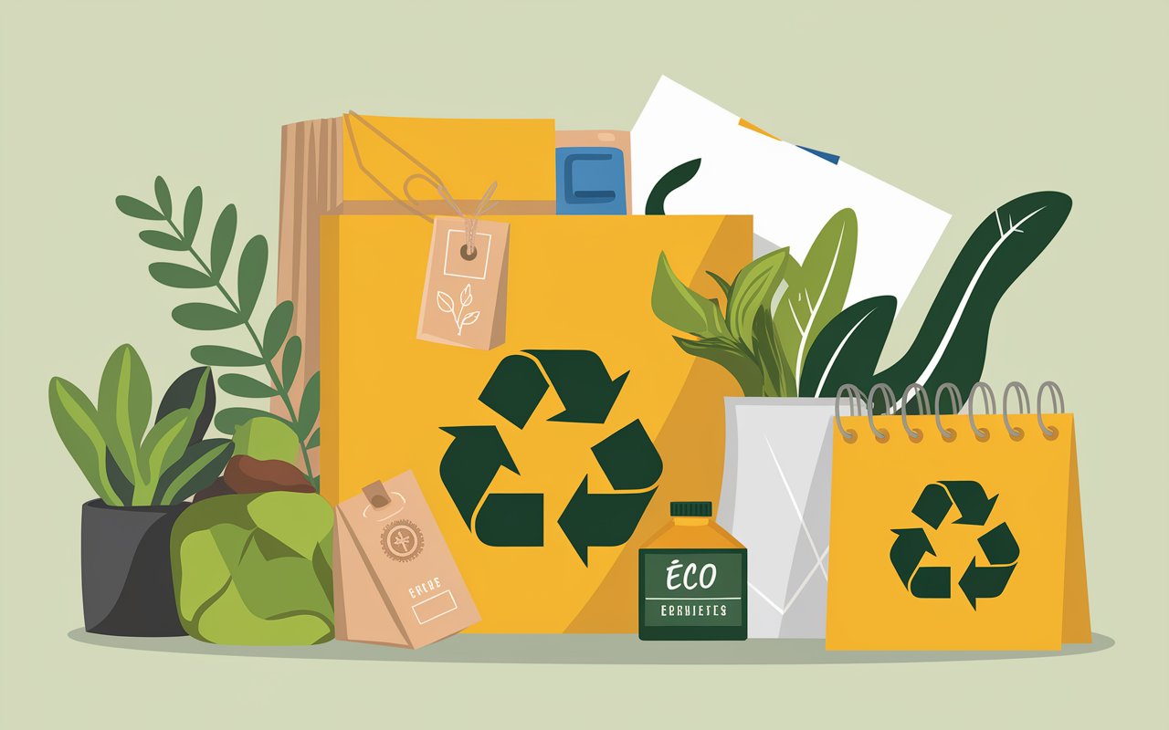 Bacs recyclage jaune papeterie eco branding