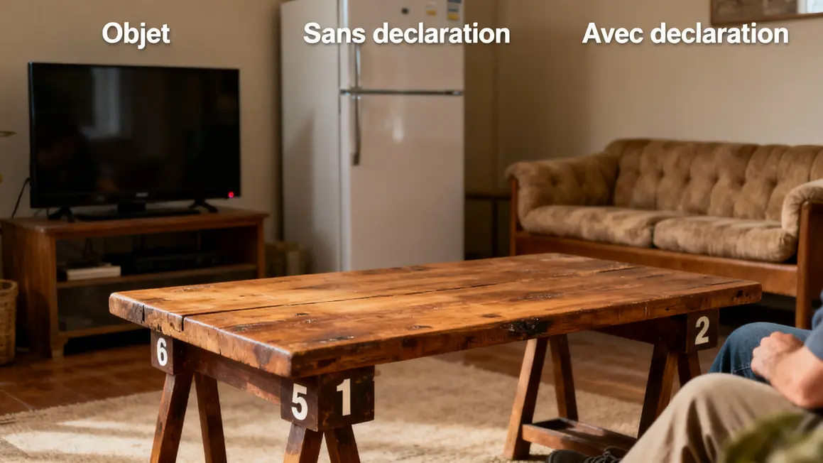 Tableau indemnisation télé réfrigérateur canapé table bois