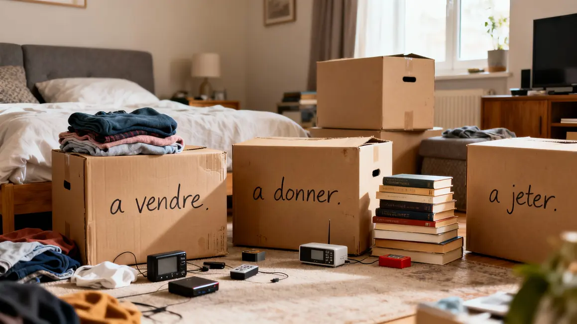 Cartons triés à vendre à donner à jeter avant déménagement