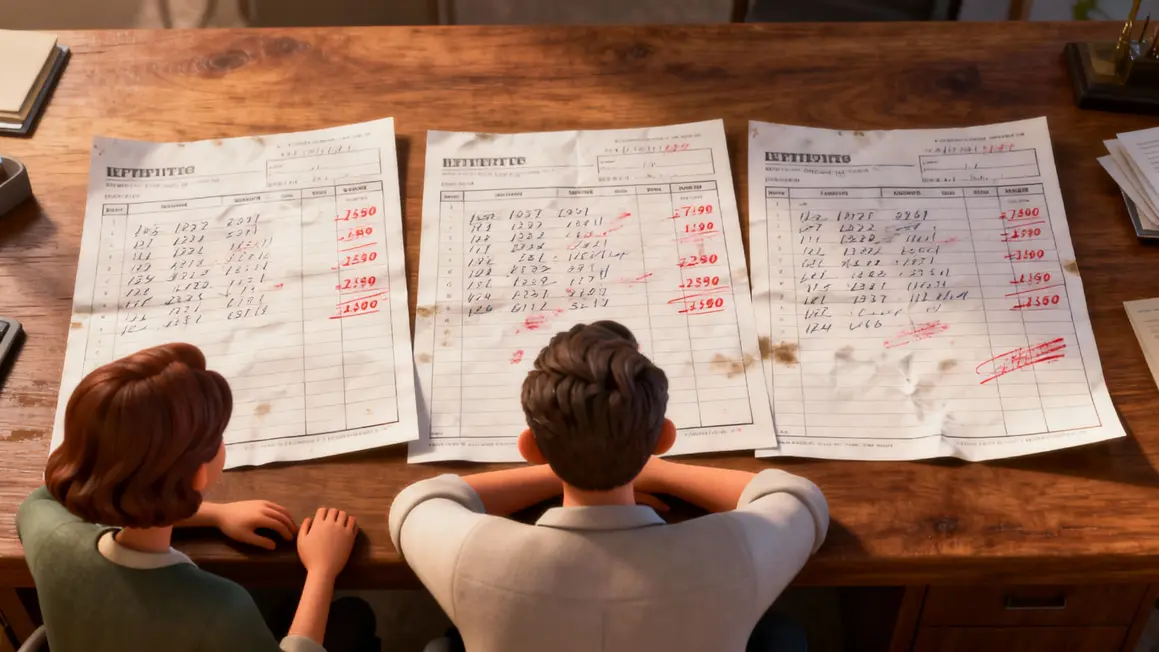 Feuilles de devis comparées avec écarts