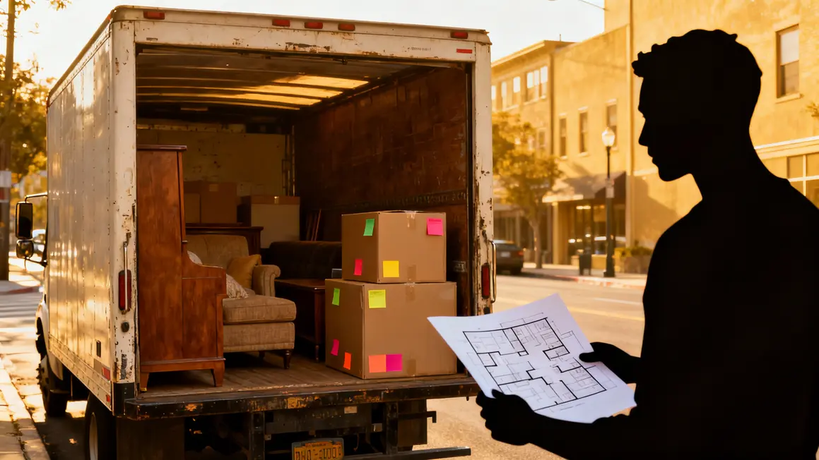 Camion demenagement rapide meubles et cartons codes couleurs