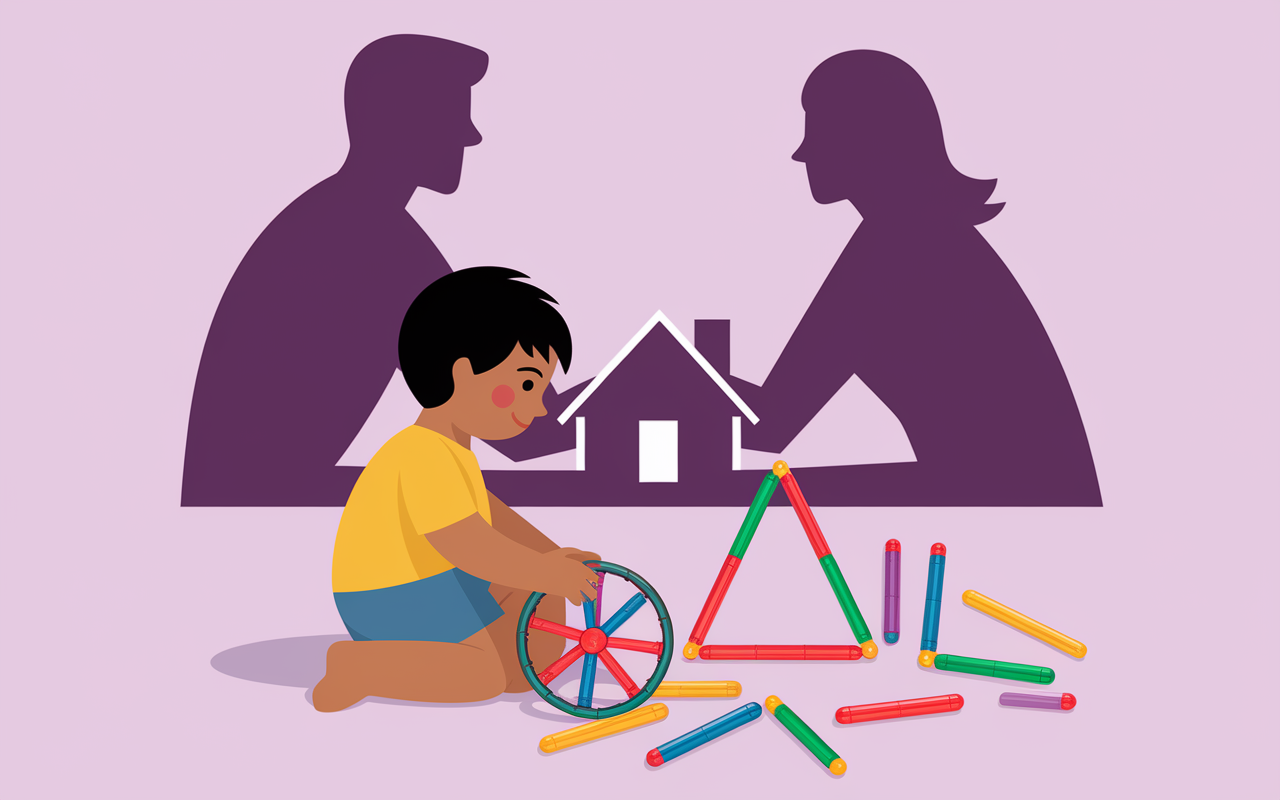 Enfant joue seul avec tuiles construction magnétique