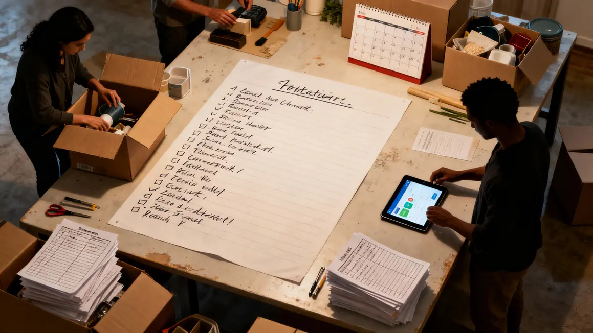 Table organisation déménagement liste et cartons
