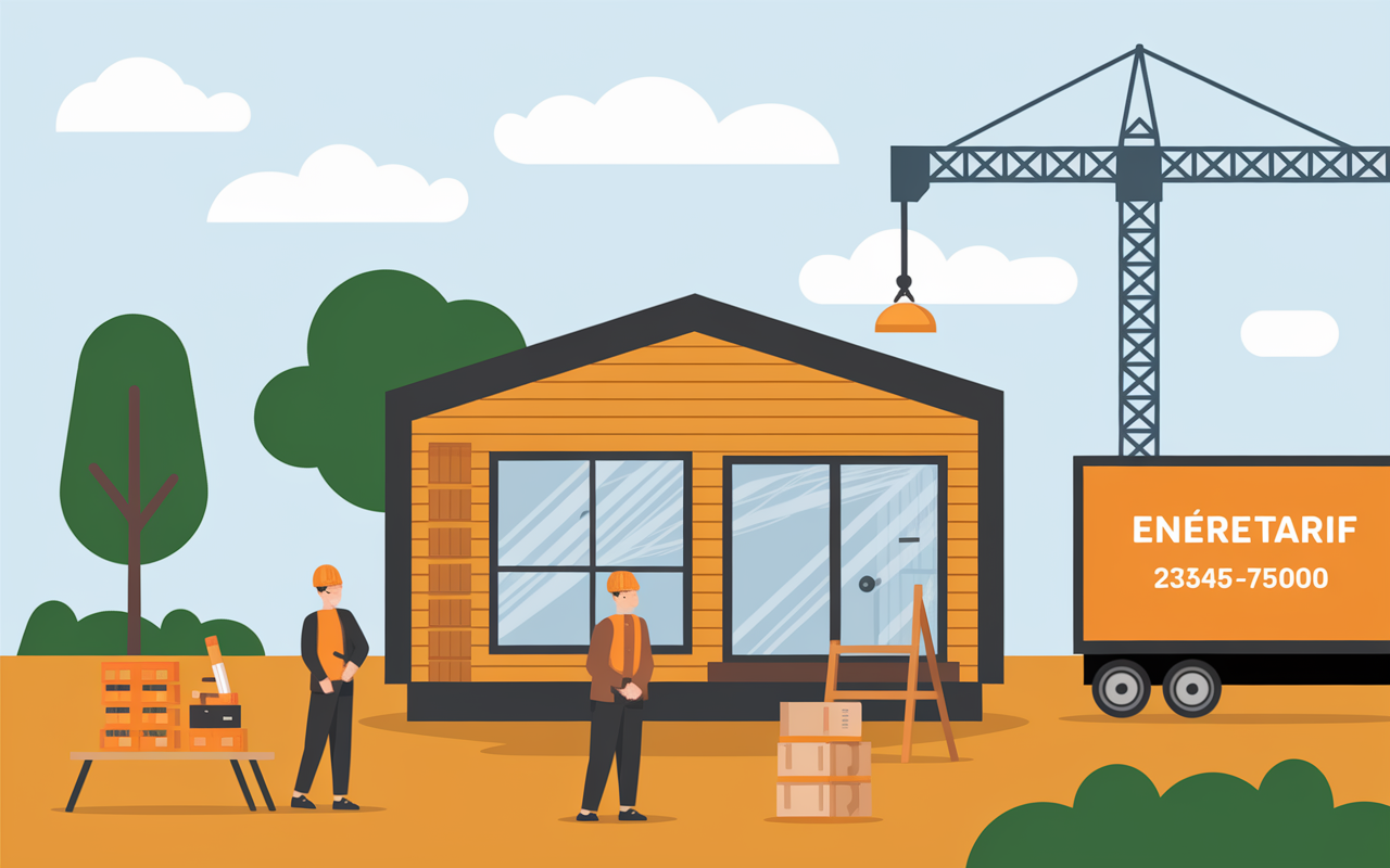 Bungalow préfabriqué sur chantier, transport et bureau