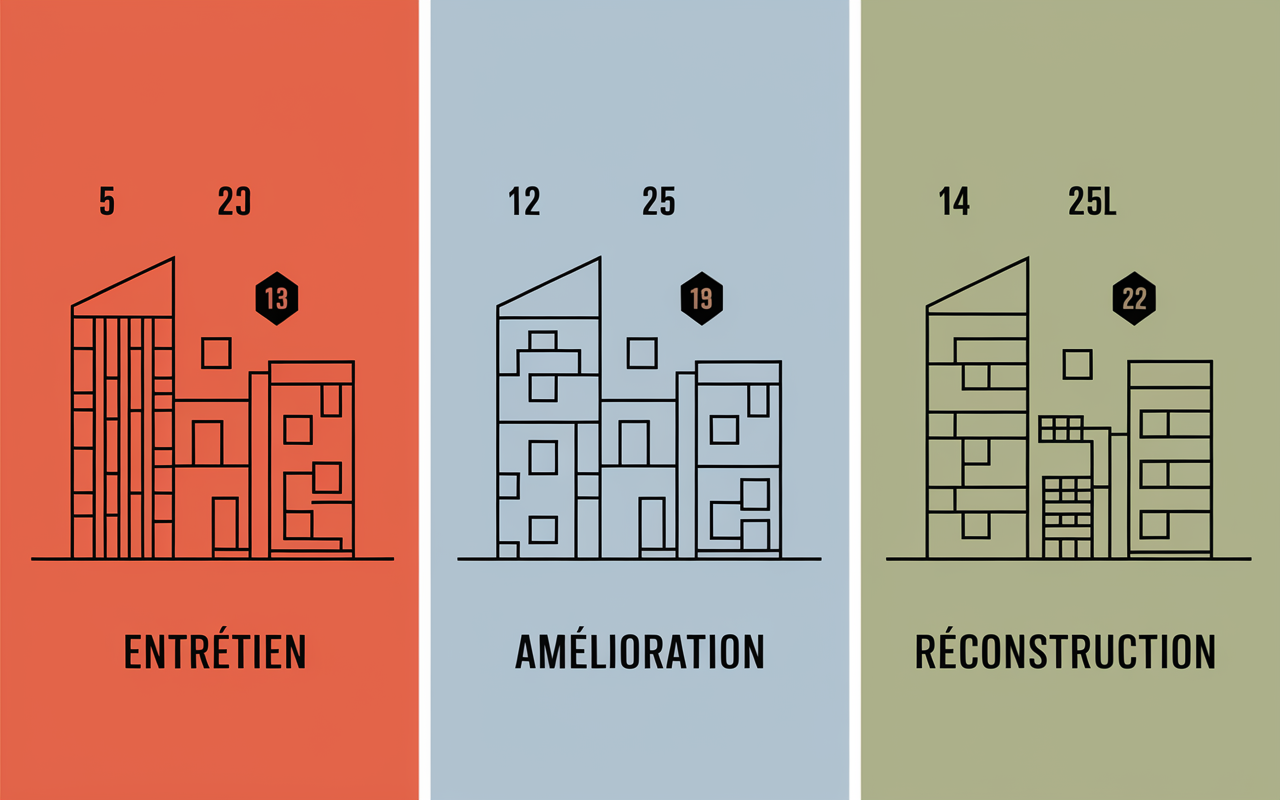 Tableau illustré entretien amélioration reconstruction ravalement façade impôts