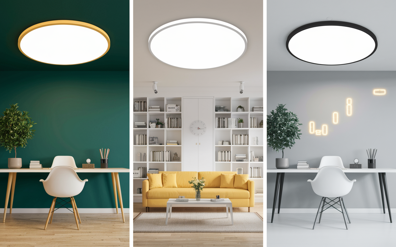 trois types de luminaire faux plafond dalles LED spots