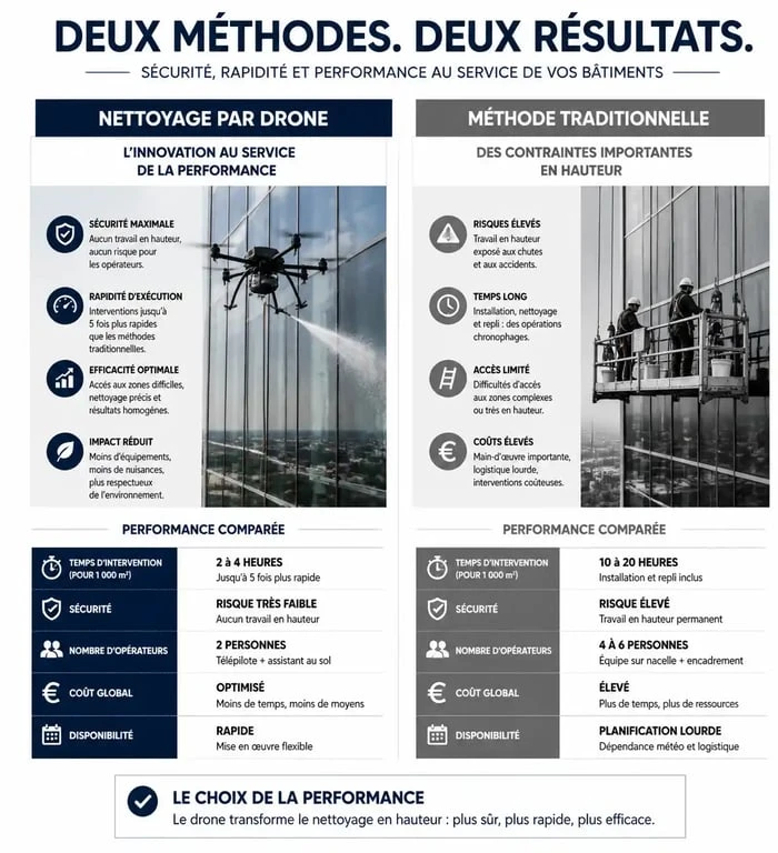 Comparatif des avantages du nettoyage de toiture par drone par rapport à la méthode traditionnelle
