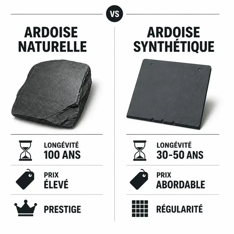Comparatif prix et caractéristiques toit en ardoise naturelle vs synthétique