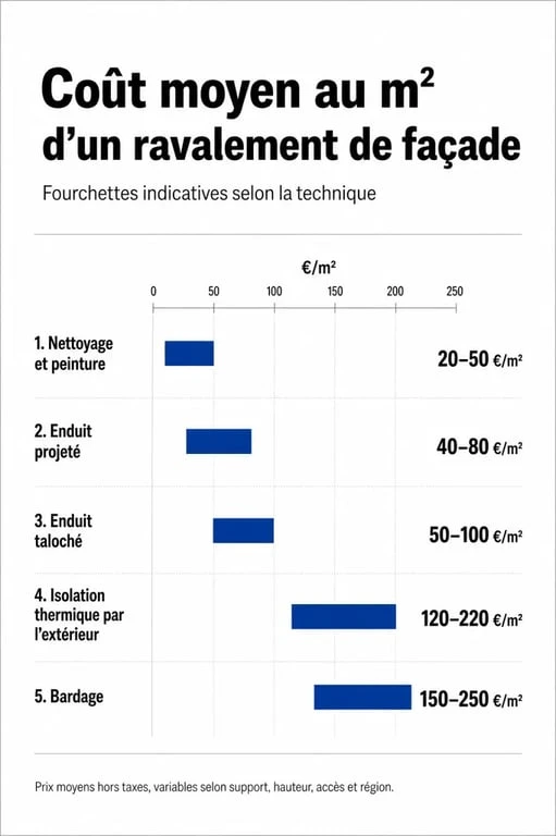 Comparatif des prix moyens au m² pour le ravalement de façade d'une maison de 100m2