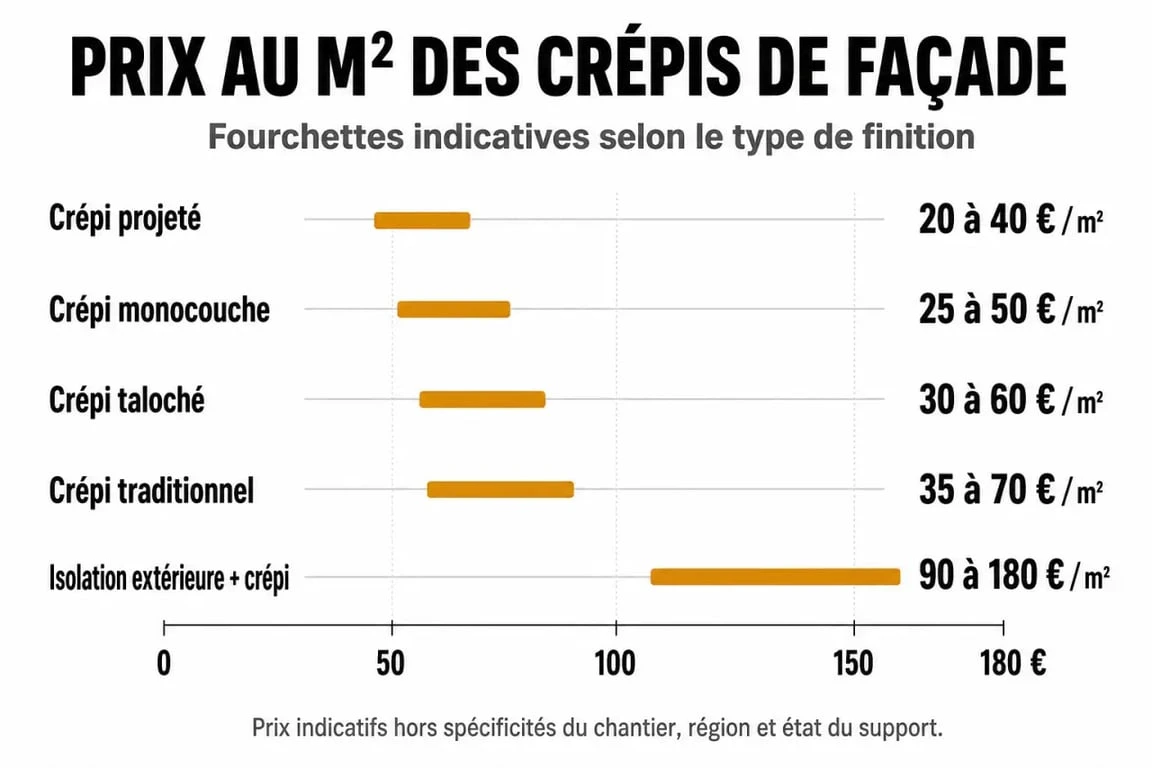 Comparatif des prix au m² pour le crépi d'une maison de 100m2 selon la technique de finition