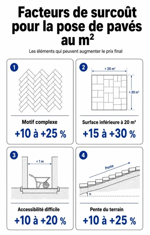 Infographie des facteurs influençant le prix de pose de pavés au m2 sans fourniture