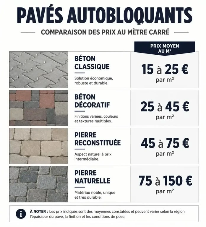 Comparatif des prix des pavés autobloquants au m2 par matériau