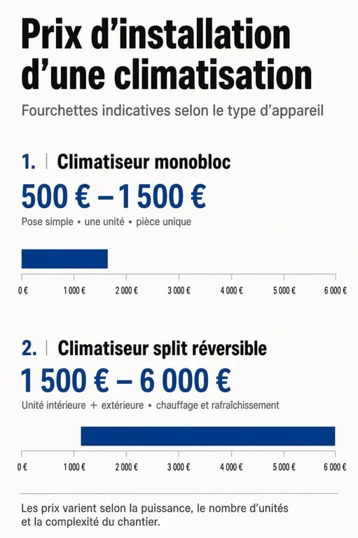 Comparatif des prix de pose de climatisation : monobloc vs split réversible pour votre projet Brico Dépôt