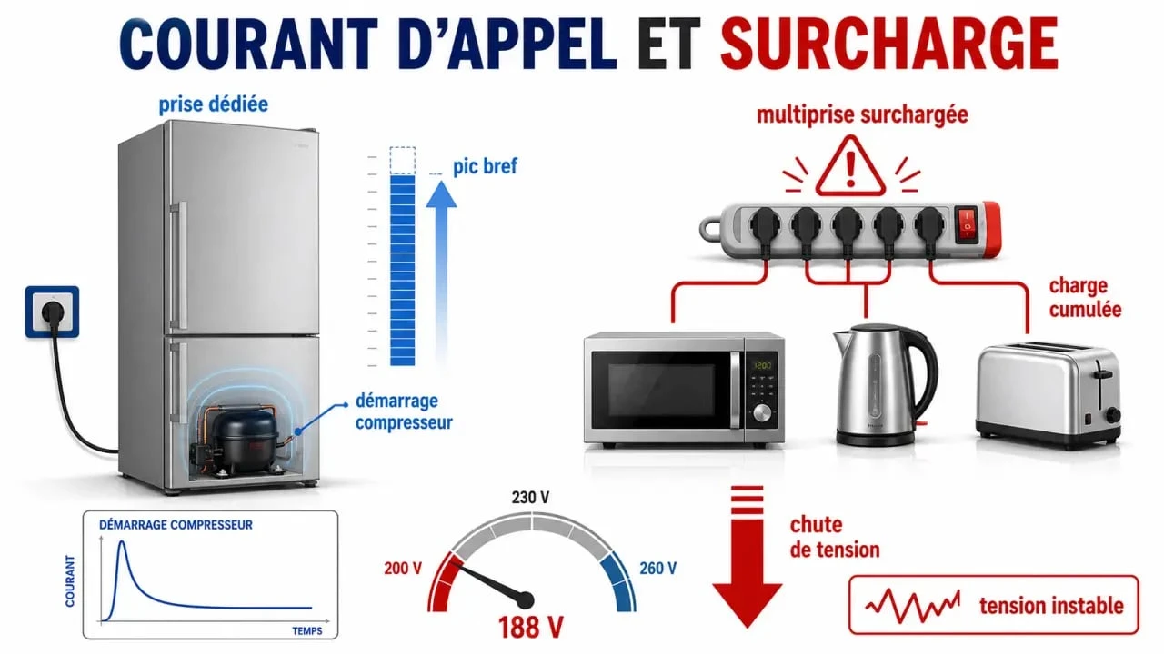 Peut on brancher un frigo sur une multiprise : schéma des risques de surcharge et du pic de démarrage