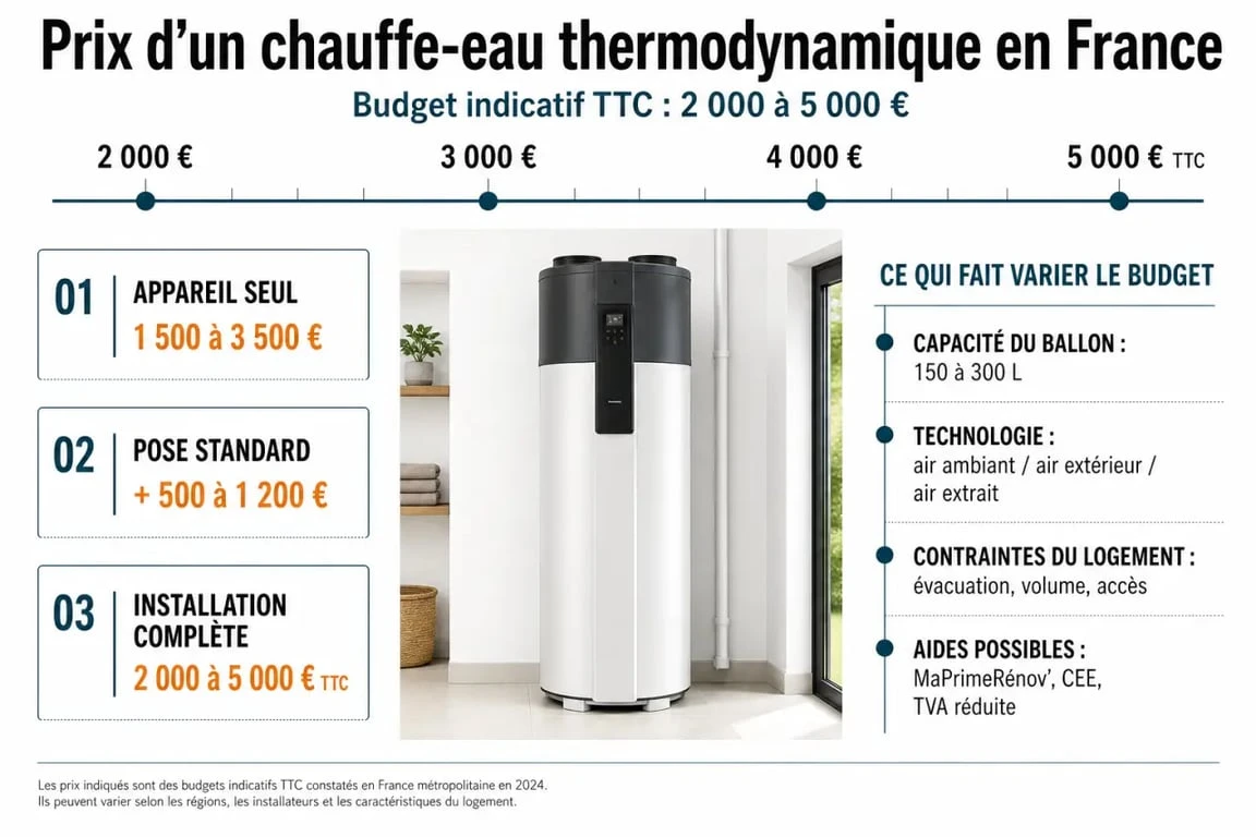 Chauffe eau thermodynamique prix : visualisation claire des coûts d’achat, de pose et d’installation complète