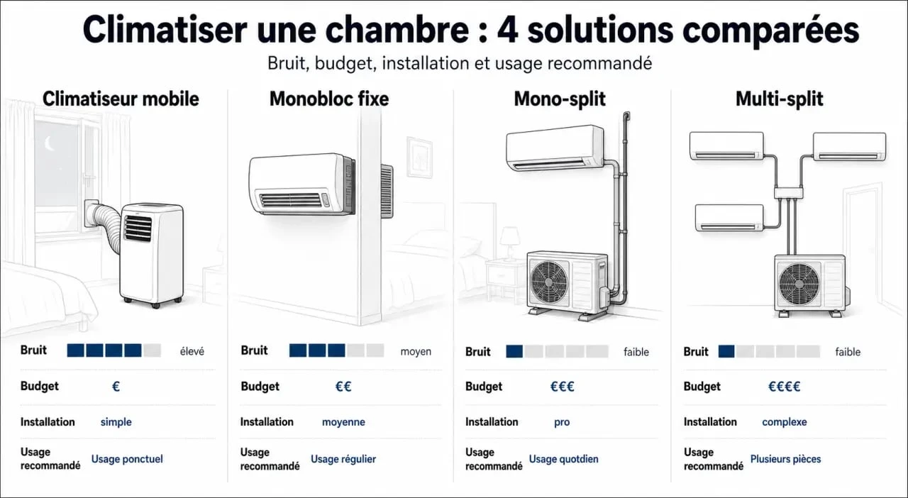Climatisation chambre : comparatif visuel des solutions pour mieux dormir