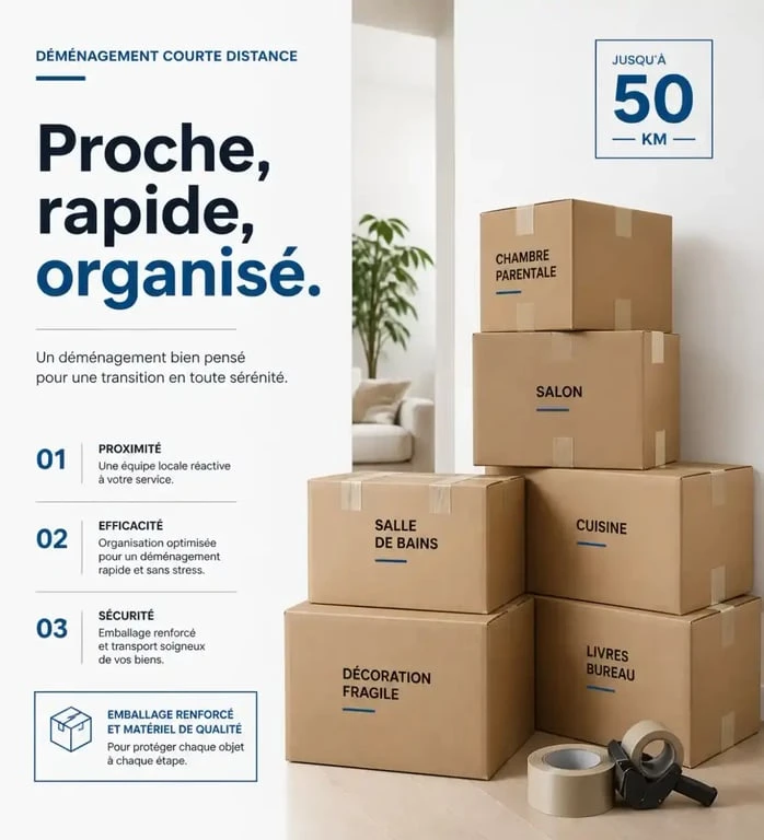 Organisation et préparation des cartons pour un déménagement courte distance efficace.