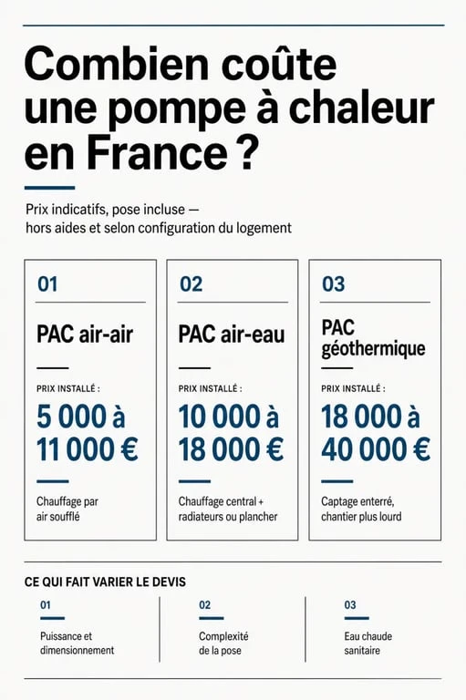 Combien coûte une pompe à chaleur : infographie comparative des prix selon le type d’installation