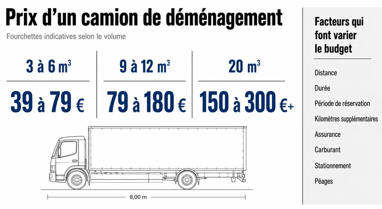Prix camion de déménagement : comparatif des tarifs selon le volume et les frais à prévoir