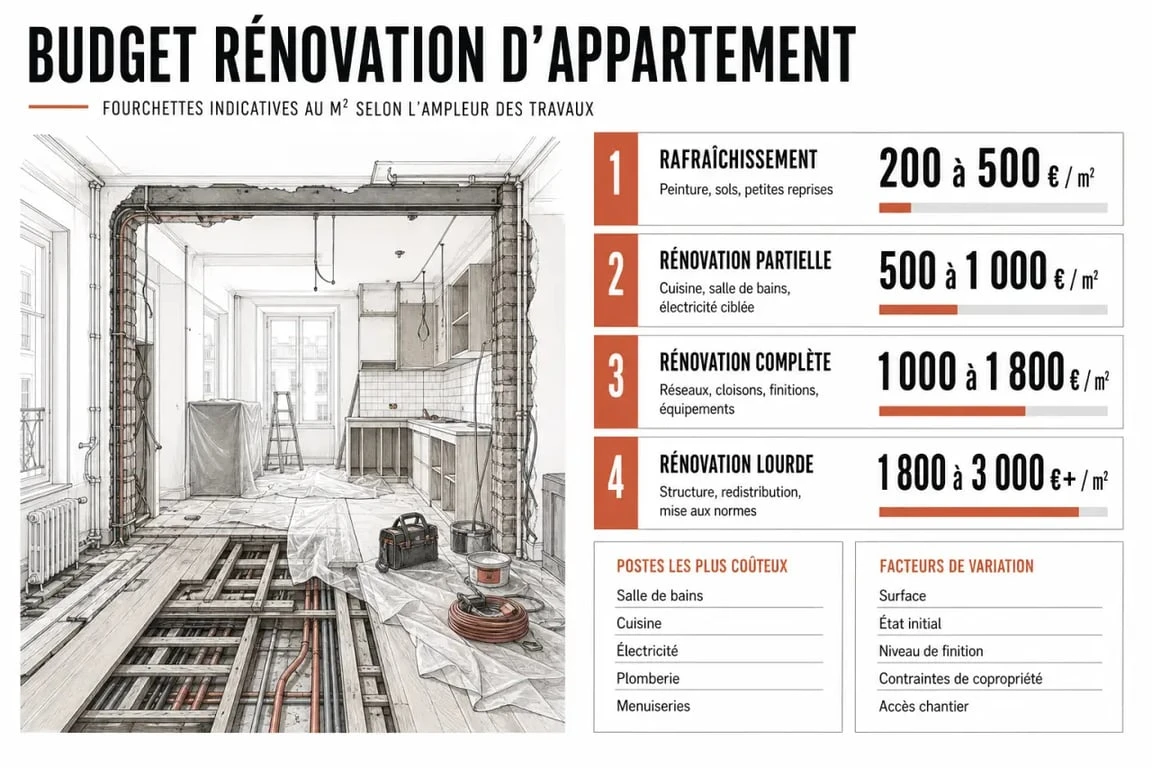 Prix rénovation appartement : fourchettes de budget par type de travaux dans un appartement