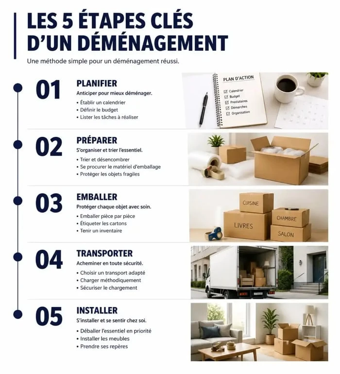 Infographie chronologique pour une check list déménagement réussie étape par étape