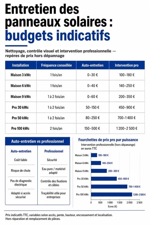 Ne pas effectuer de travaux d’entretien sur panneau solaire : prix et budgets indicatifs