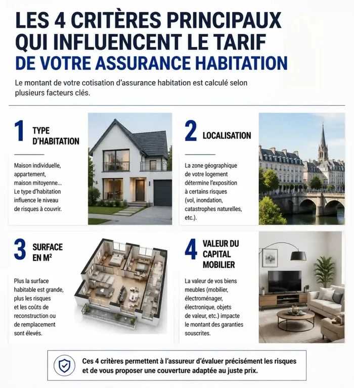 Infographie des critères de calcul du tarif de l'assurance habitation Matmut