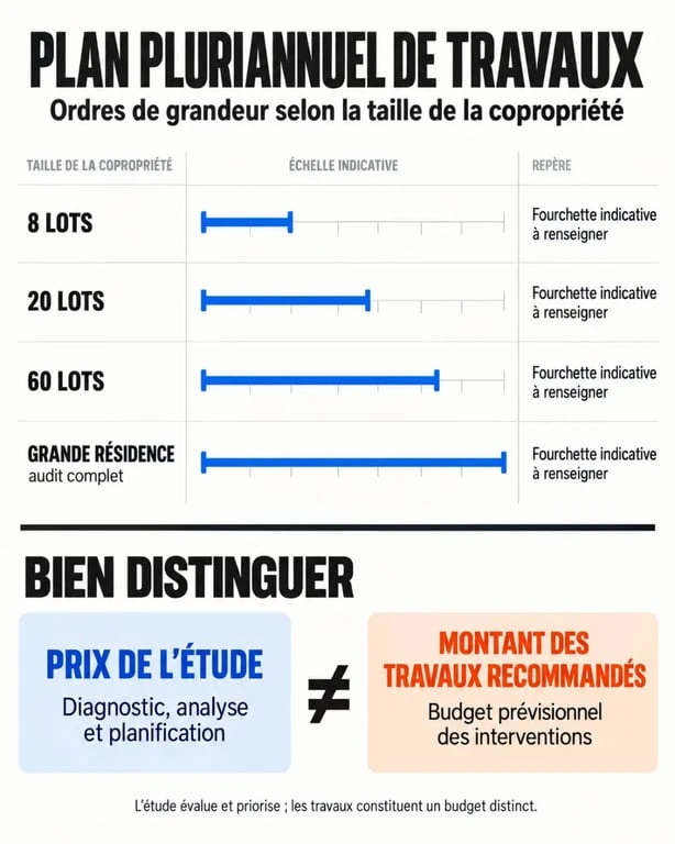 Infographie sur le plan pluriannuel de travaux prix selon la taille de la copropriété