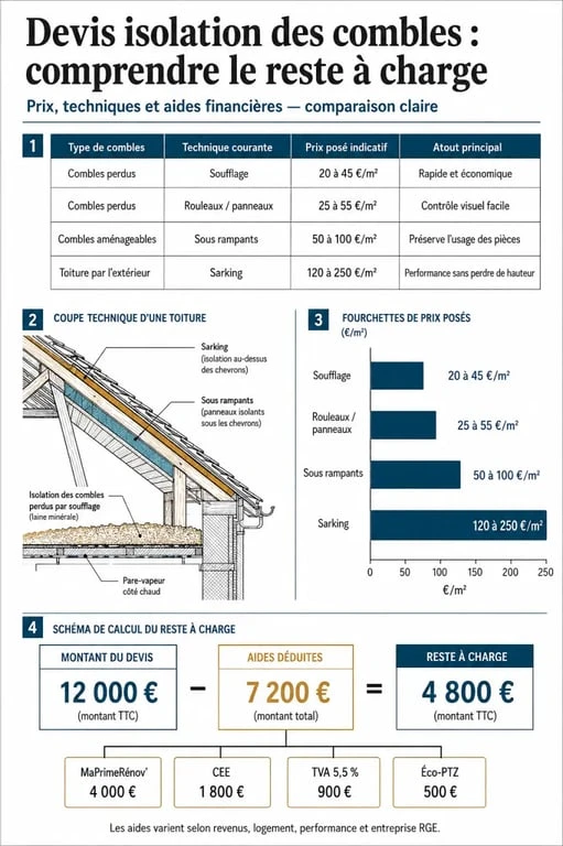 Devis isolation des combles : comparaison des prix, aides et reste à charge