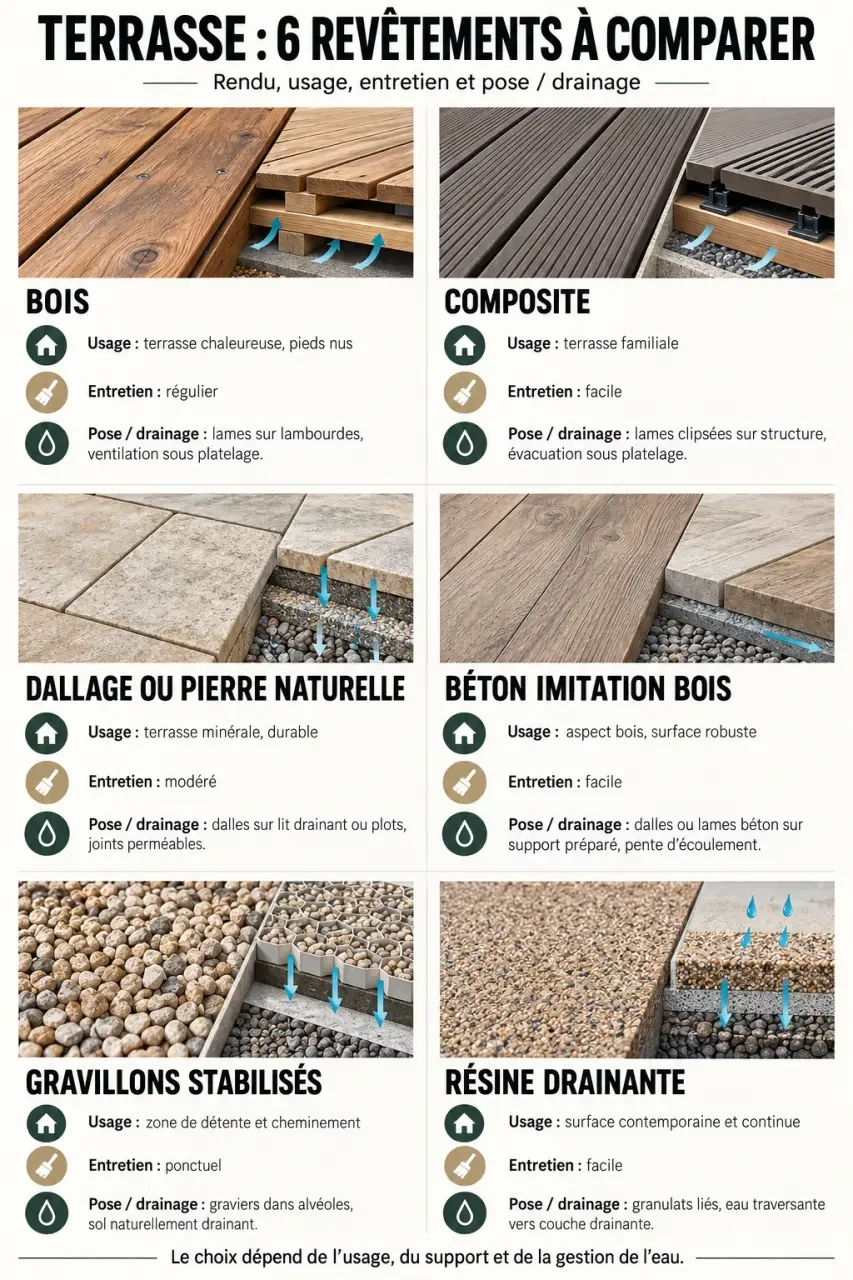 Infographie sur les revêtements pour un aménagement extérieur terrasse